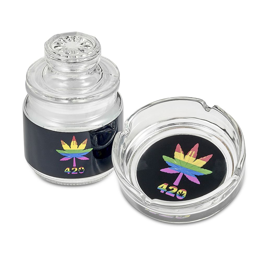 Ashtray/Stash Jar Set - Rainbow Leaf Design